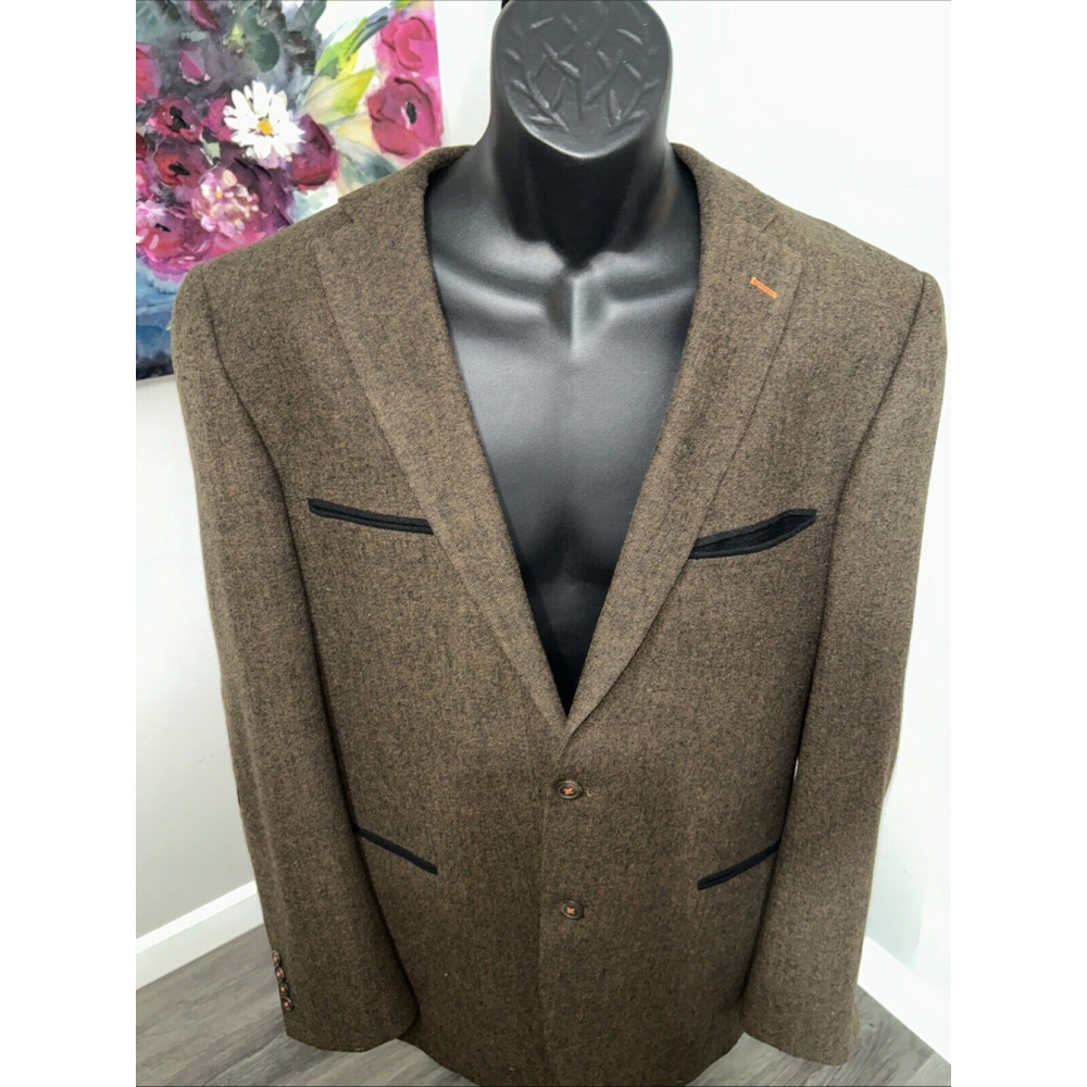 Bruno Conte By Don Jonathon XL Tweed Look Jacket Blazer  Flannel Elbow Patches